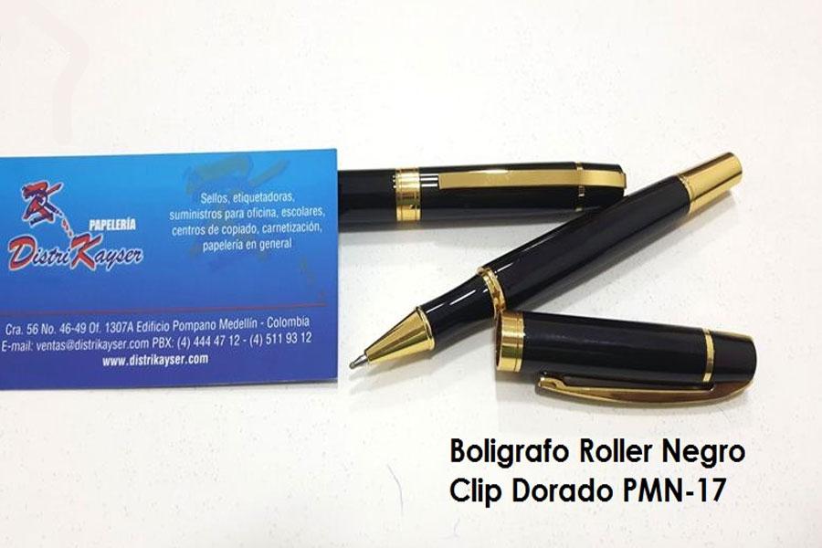 Bolígrafo Roller Negro Clip Dorado PNM-17